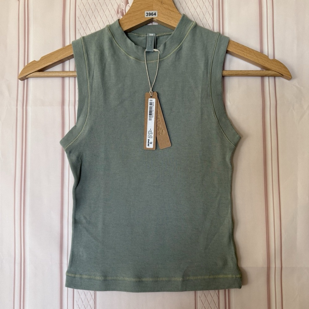 New SKIMS Cotton Jersey Mock Neck Tank in Mineral Size XXS AP-TNK-0268 NWT